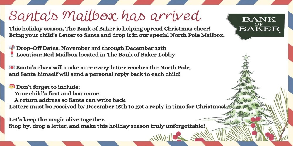 Festive Christmas advertisement for children to drop letters at the Bank to receive a response from Santa